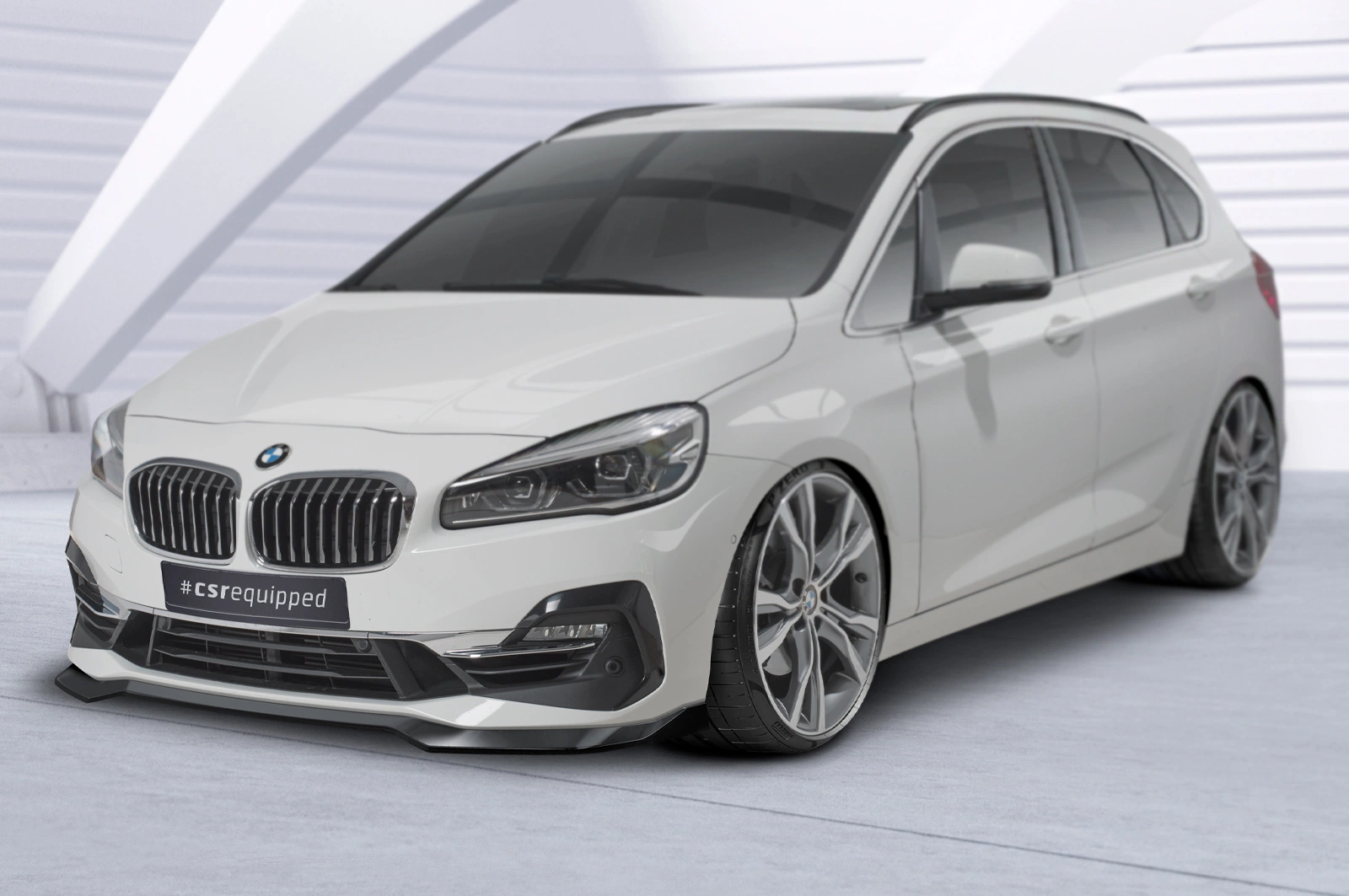 Voorspoiler passend voor BMW 2-Serie F45 Active Tourer 03/2018-2021 (LCI) Glans Zwart