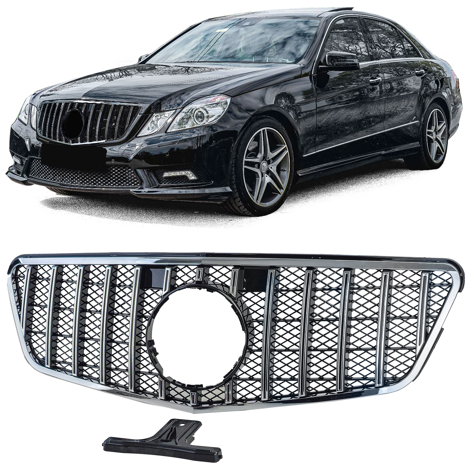 Grill passend voor Mercedes W212 S212 (2008-2013) GT-R Design Zwart/Chroom