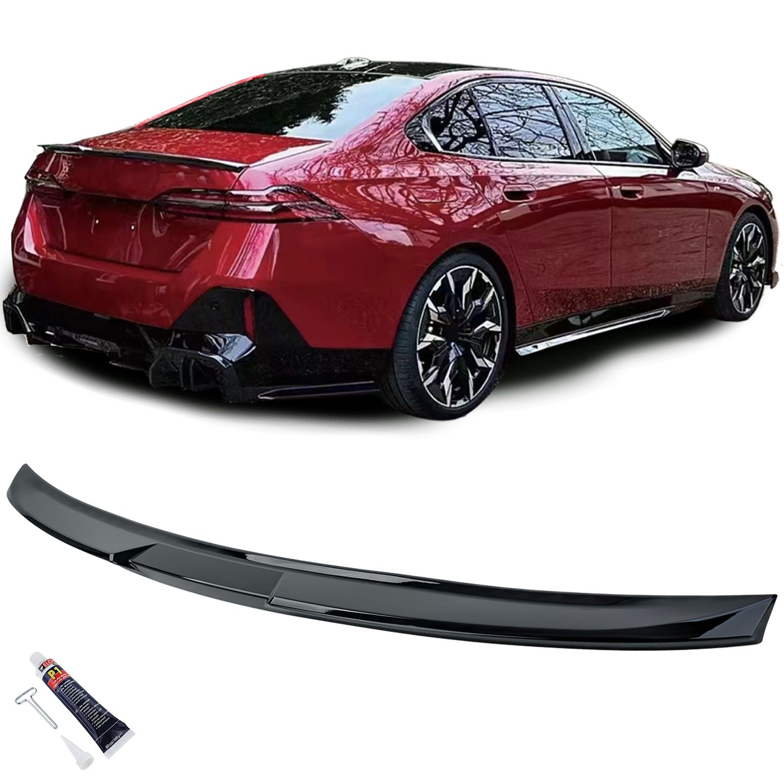 Achterklep Spoiler passend voor BMW 5 G60 M-pack Black Knight Design Glans Zwart