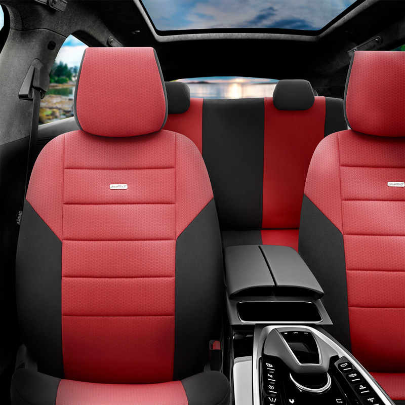 otoM Universele Stoffen Stoelhoezenset 'SelectedFit One' Zwart/Maroon - 10-delig - geschikt voor Side-Airbags