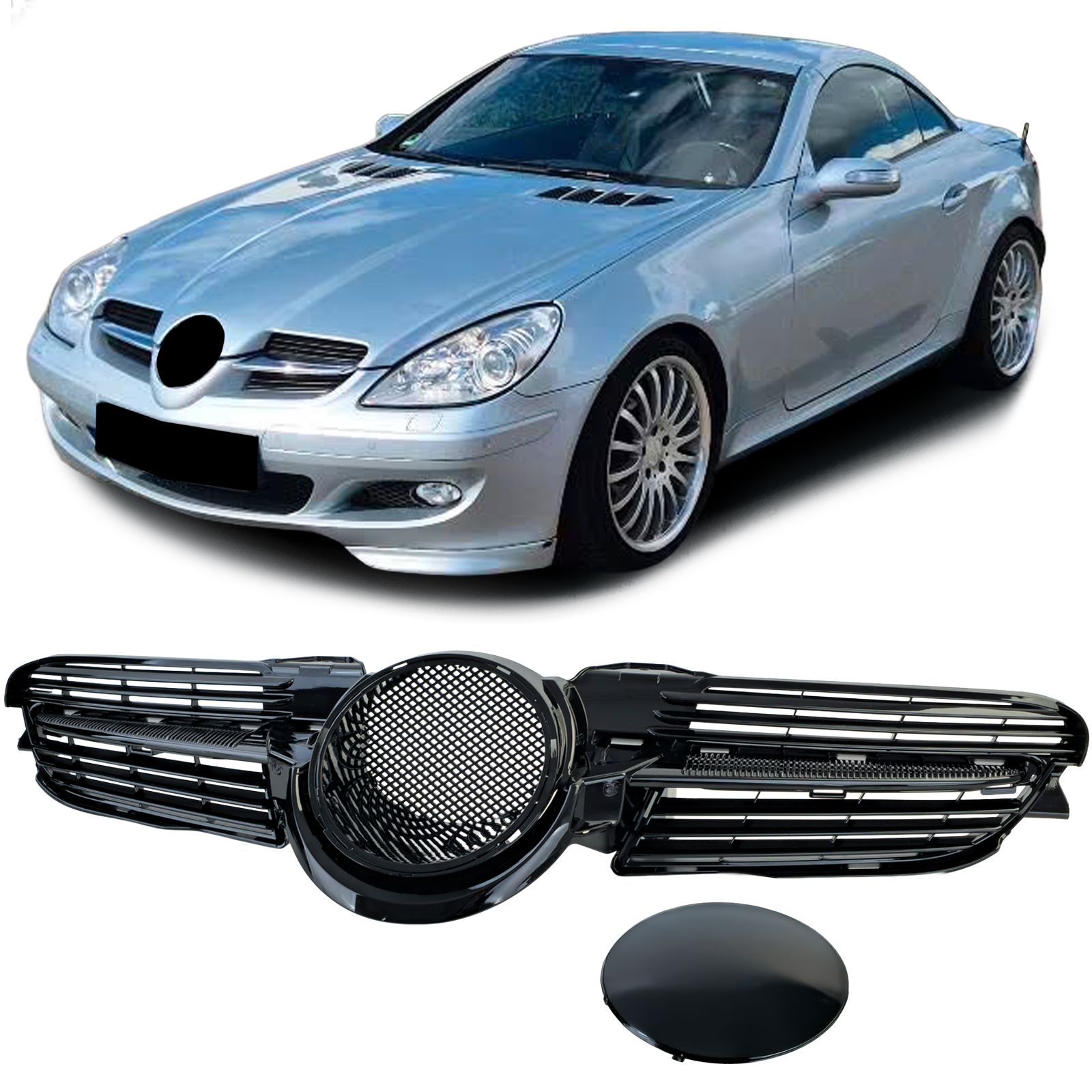 Grill passend voor Mercedes SLK R171 2004-2007 Glans Zwart