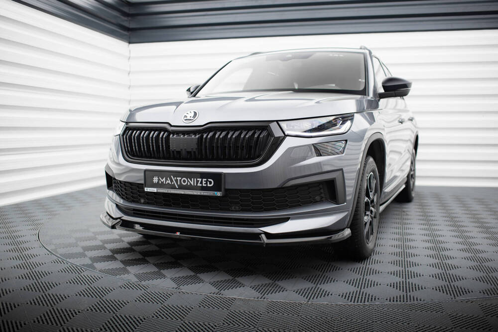 Voorspoiler passend voor Skoda Kodiaq Mk1 Facelift Sportline Maxton Design glans zwart