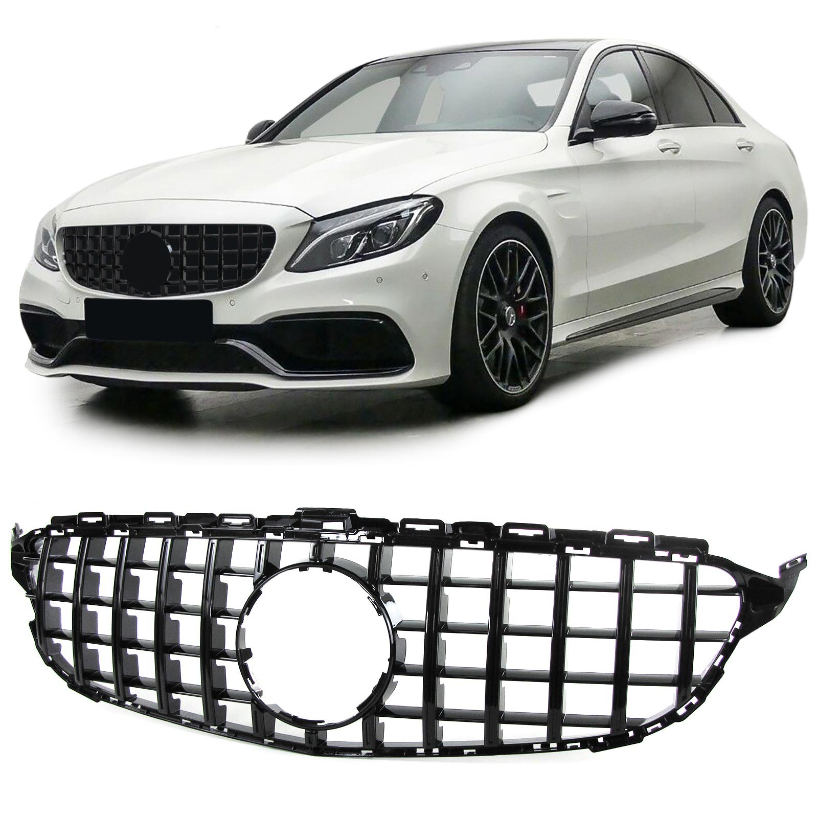 Grill passend voor Mercedes W205 13-18 Zwart Glanzend