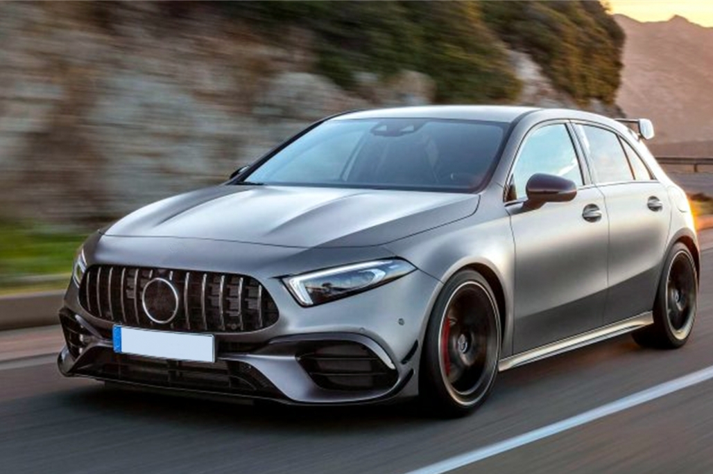 Voorspoiler passend voor Mercedes A45 A Klasse W177 Aero Pack Glans Zwart