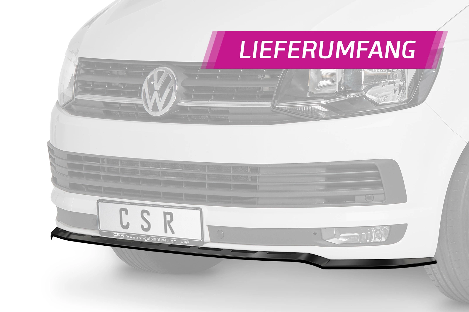 Voorspoiler passend voor VW T6 Bus 2015–2019 (2. Facelift) – CSR Automotive – Glans Zwart
