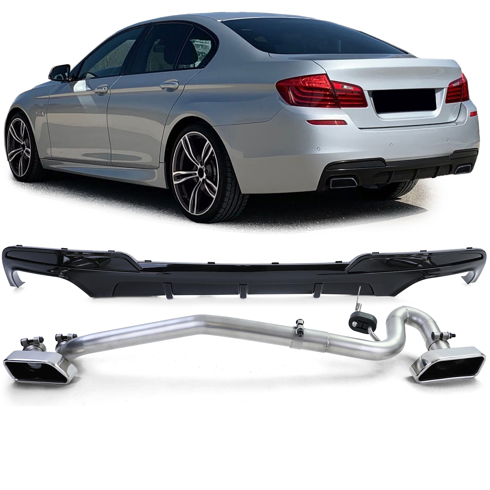 Diffuser passend voor BMW 5 Serie M Pakket F10 F11 Zilveren Sierstukken