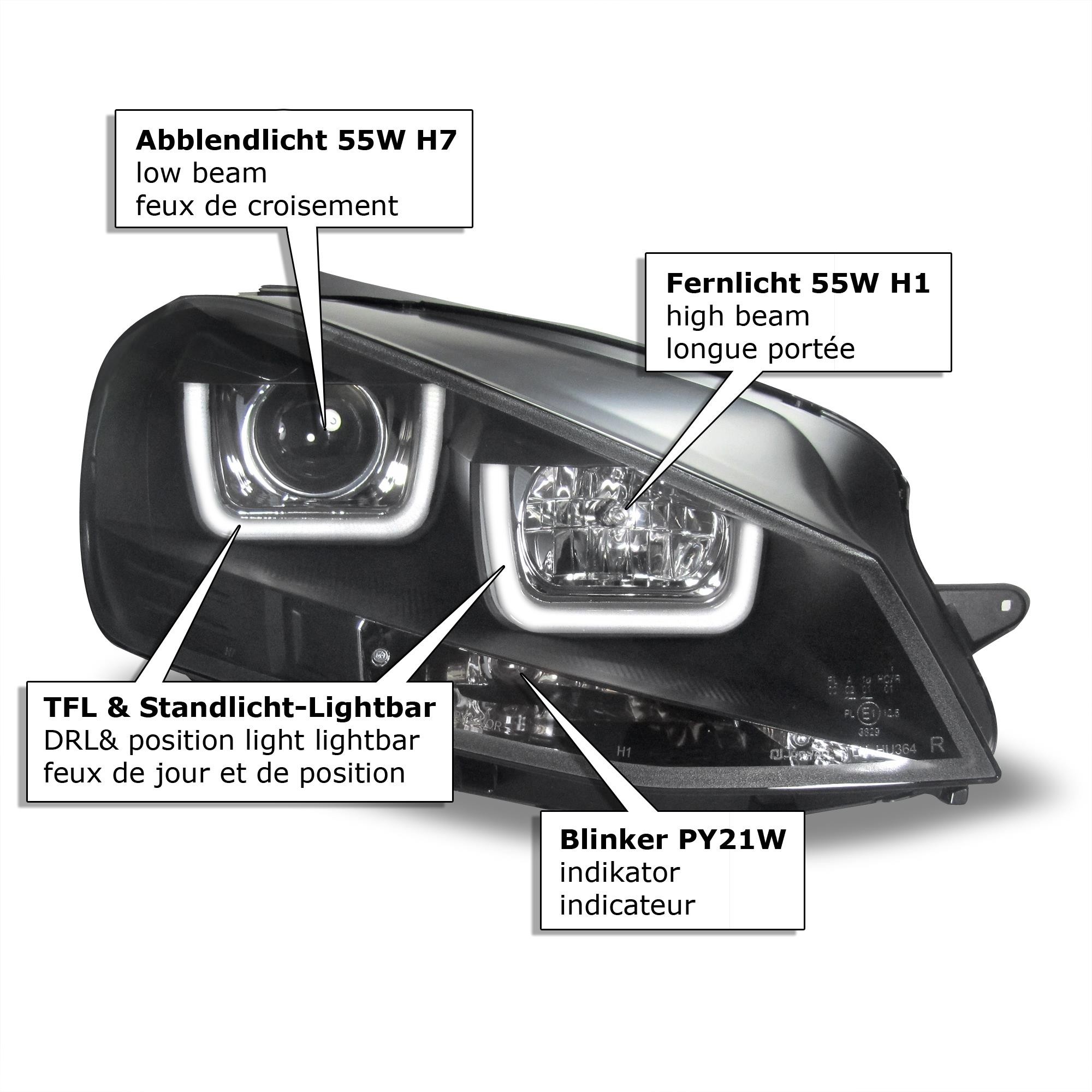 Koplampen passend voor VW Golf VII xenon-look 12- zwart