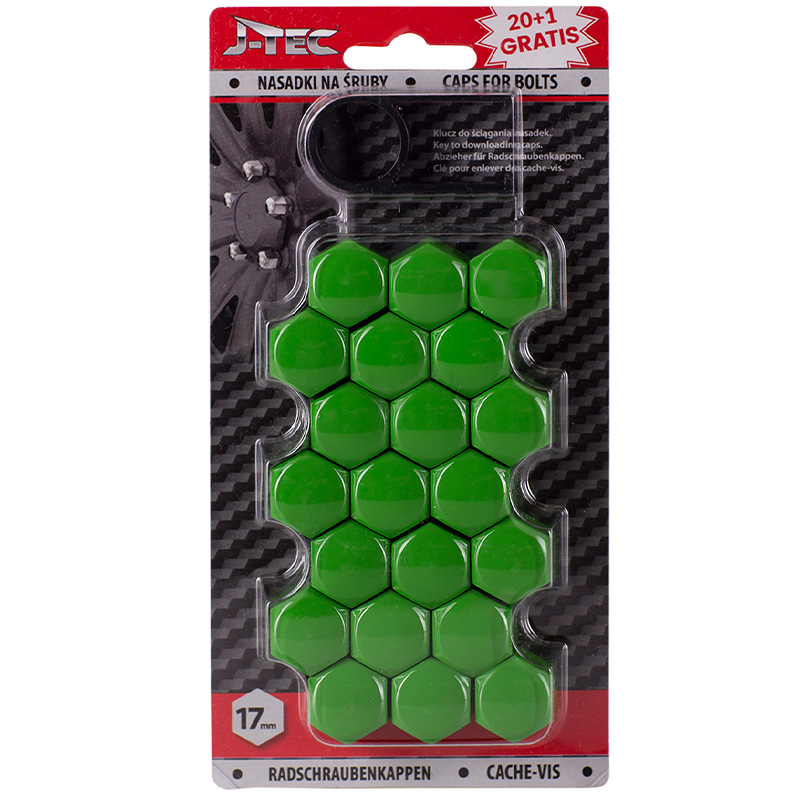 Set universele wielmoerkapjes - Groen Kunststof - 17mm - set à 20+1 stuks