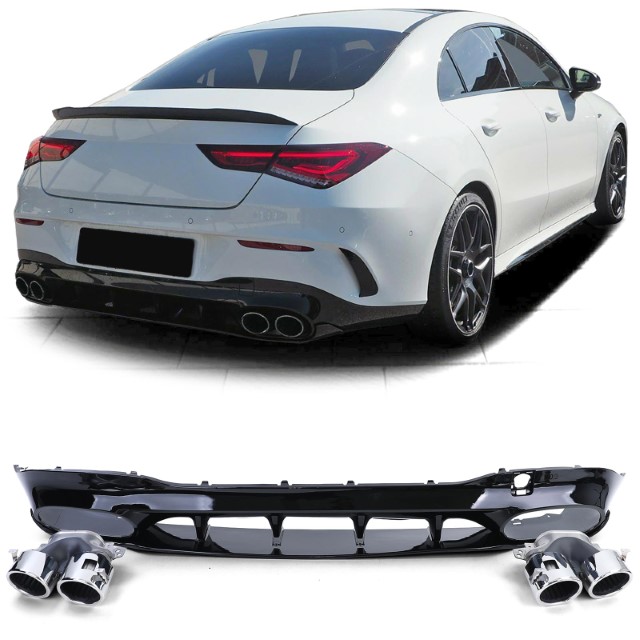 Diffuser passend voor Mercedes CLA C118 glans zwart met Sierstukken