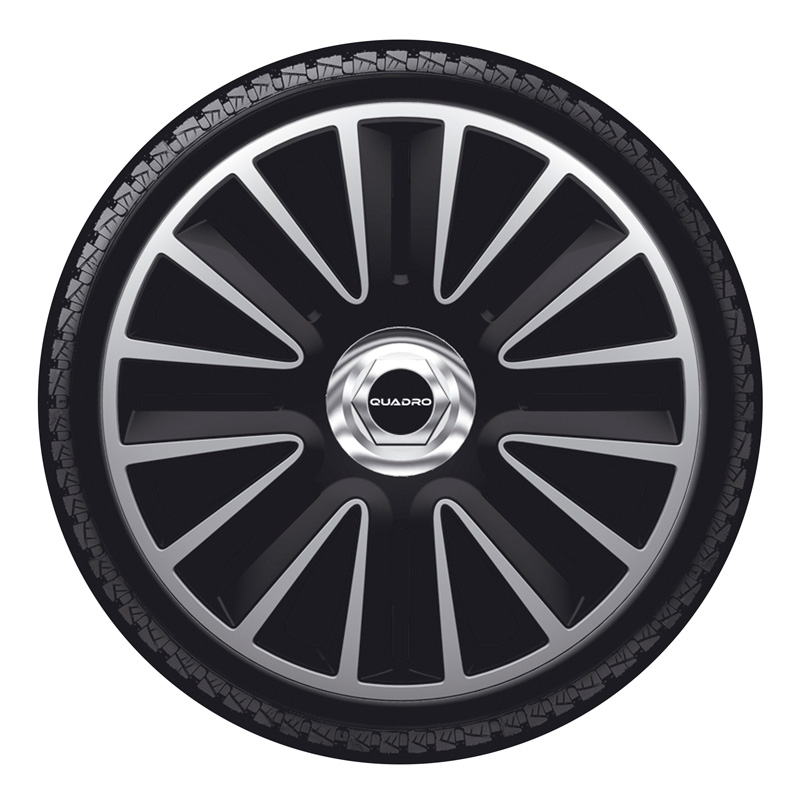 4-Delige Wieldoppenset Quadro Pro 13-inch zilver/zwart + chroom ring