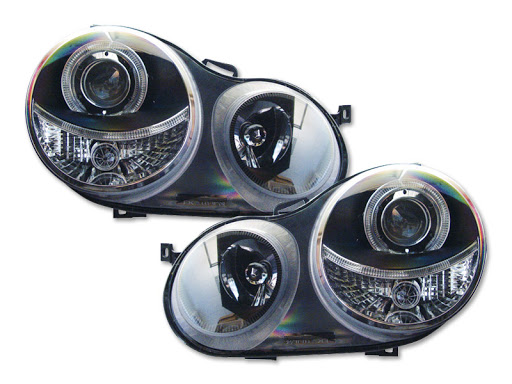 Koplampen VW Polo 9N 01-05 Angel Eyes zwart incl motor