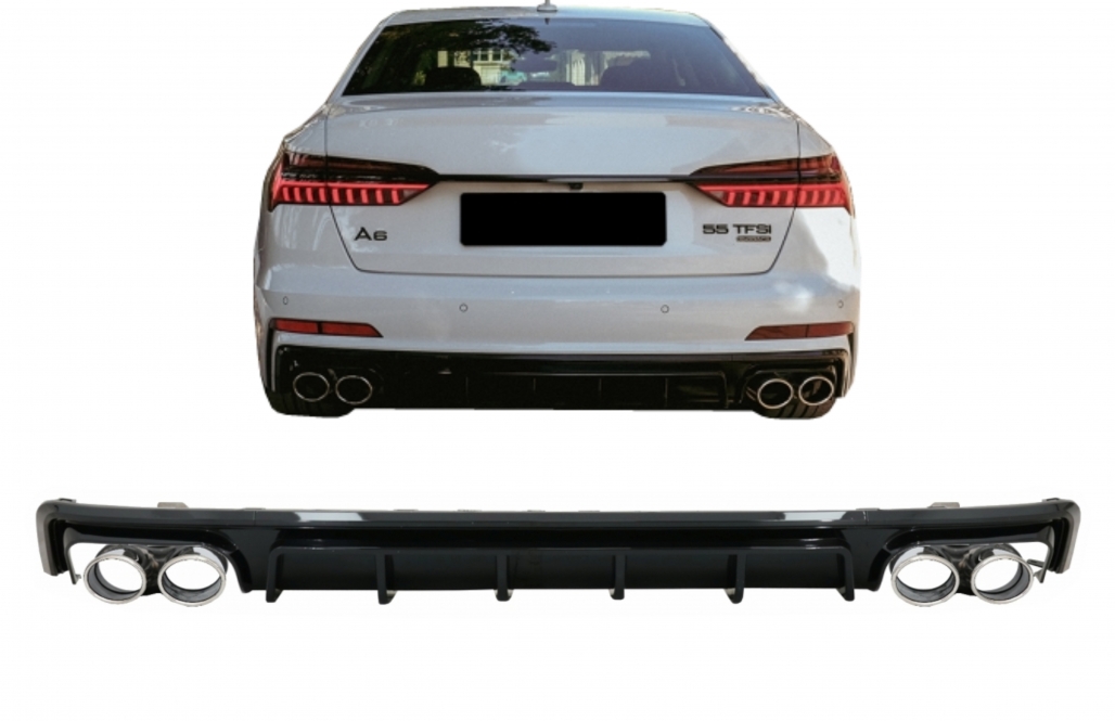 Diffuser passend voor Audi A6 S-Line C8 Zwart incl. sierstukken Zwart