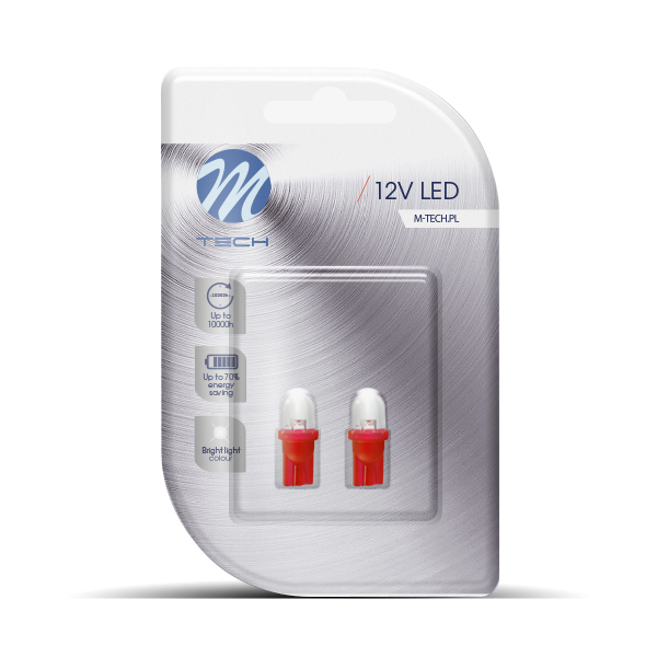 LED T10 W5W Lampjes 12v concave 8mm rood
