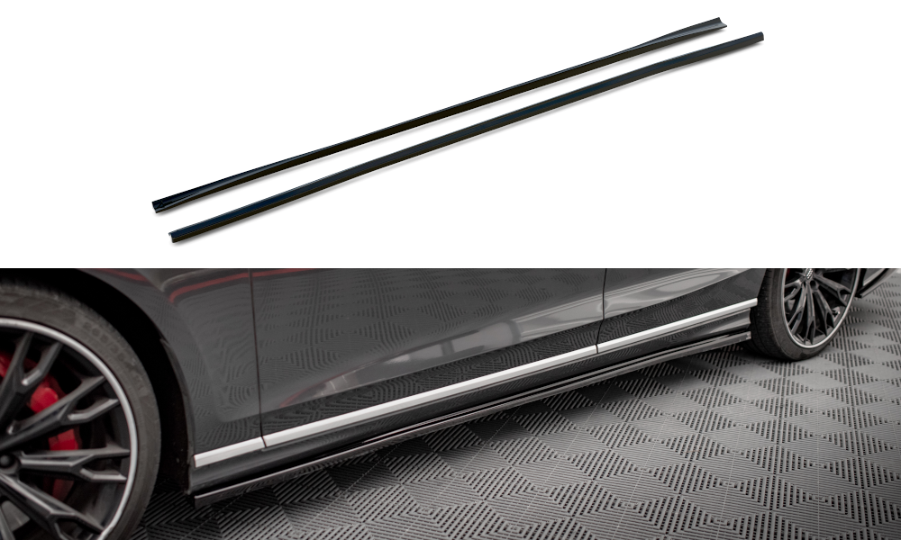Zijskirts passend voor Audi A8 S-Line / S8 D5 Maxton Glans Zwart