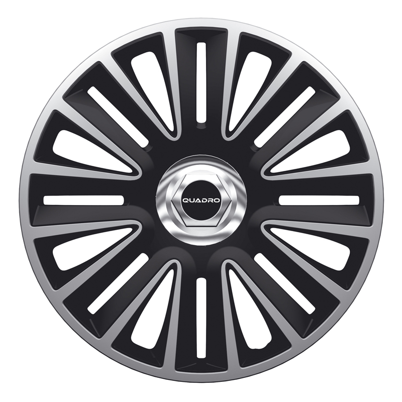 4-Delige Wieldoppenset Quadro Pro 13-inch zilver/zwart + chroom ring
