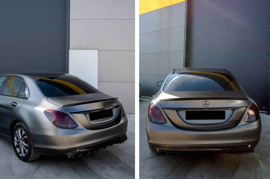 Diffuser passend voor Mercedes C W205 AMG Look met Sierstukken Zwart