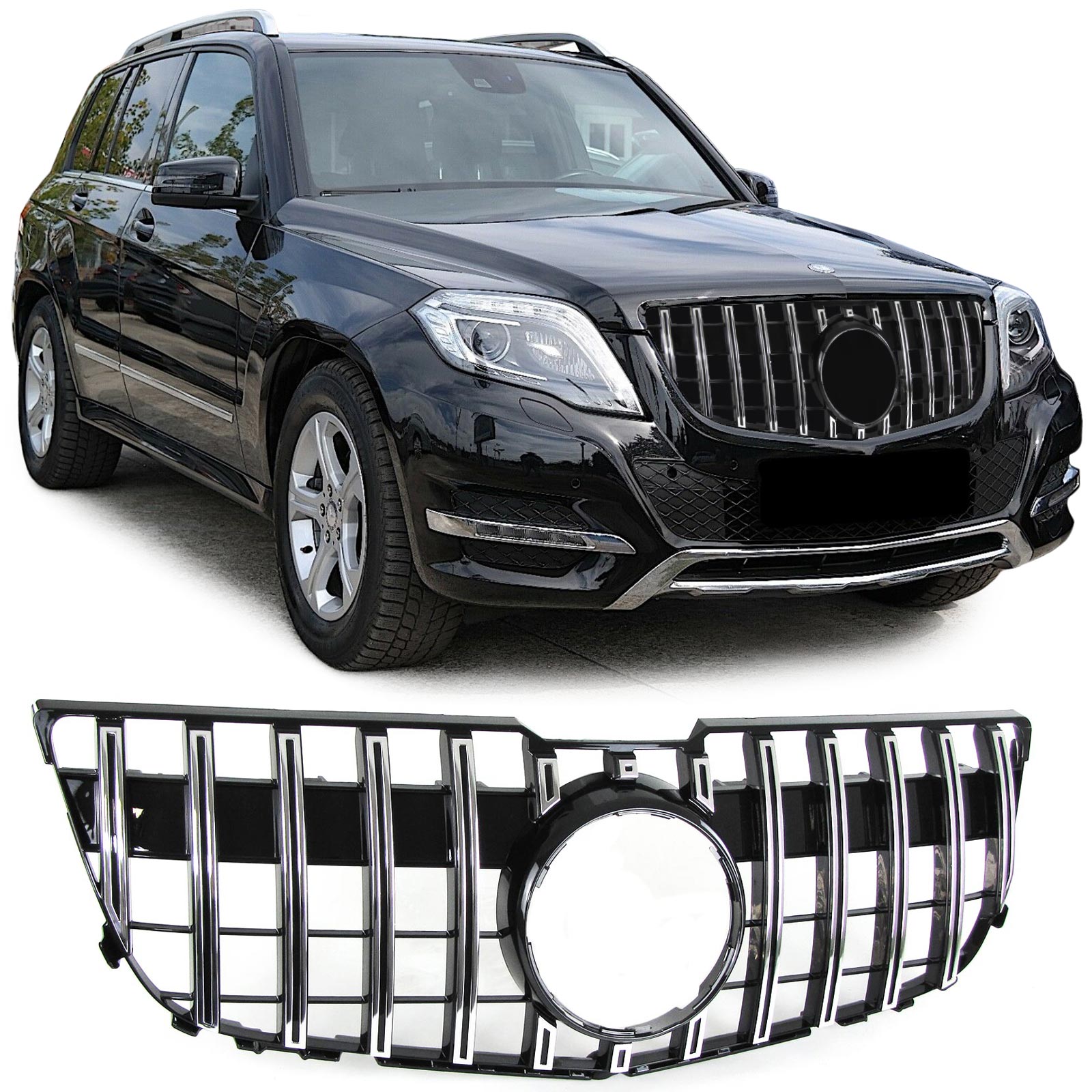 Grill passend voor Mercedes Benz GLK-Class X204 (2013-2015) Zwart Chroom