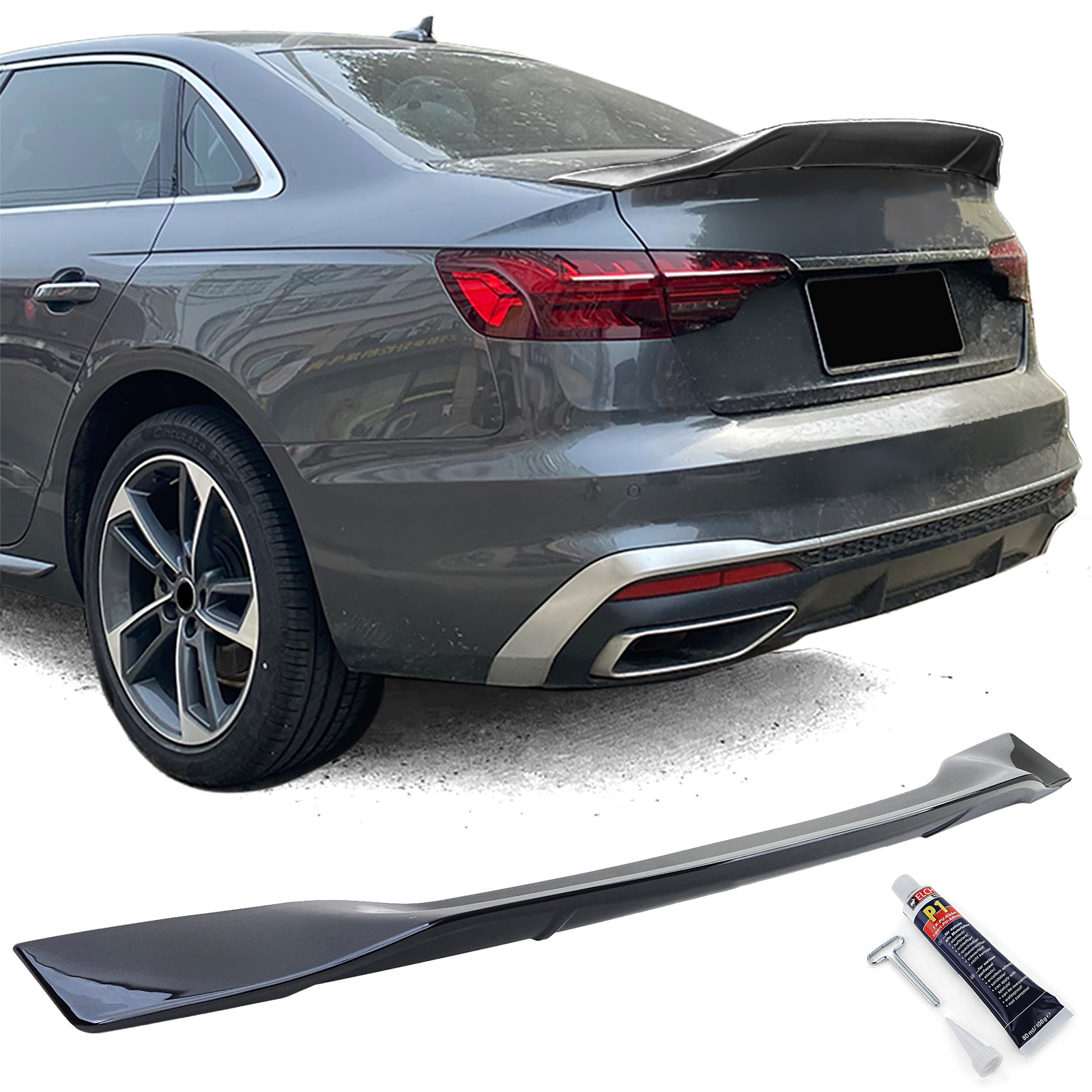 Spoiler passend voor Audi A4 B9 Sedan Glans Zwart