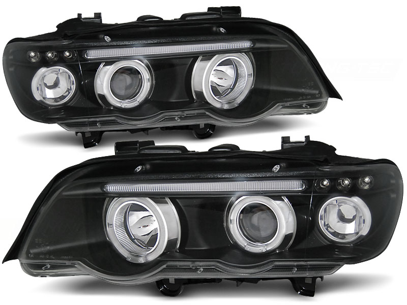 Koplampen BMW X5 Angel Eyes zwart