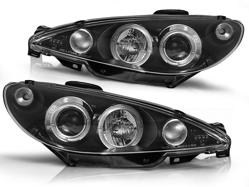 Koplampen Peugeot 206 02-.. / S16 99-.. Angel Eyes zwart