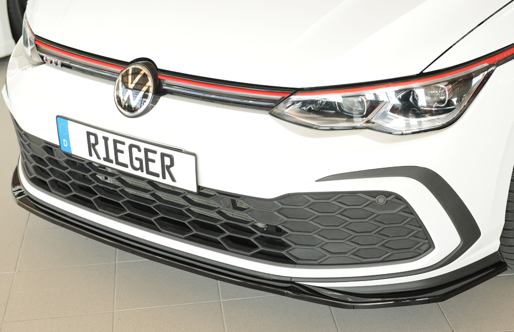Voorspoiler passend voor Volkswagen Golf 8 GTI GTD GTE Rieger Glans zwart