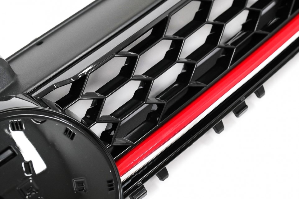 Grill passend voor VW Golf VII GTI R Rood 12-17 Glans Zwart