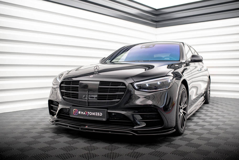 Voorspoiler passend voor Mercedes S Klasse W223 AMG Pakket Maxton Glans Zwart