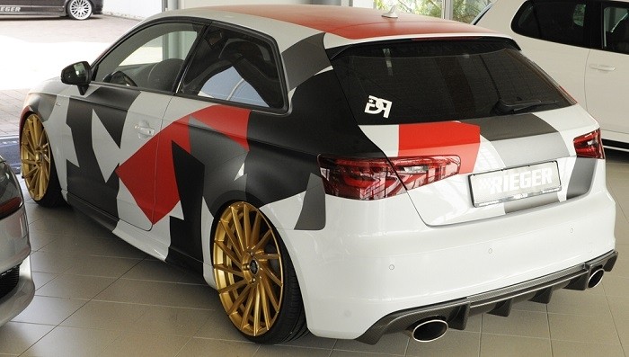 Achterbumper Diffuser passend voor Audi A3 8V 12-16 3deurs/Sportback Rieger Carbon-look