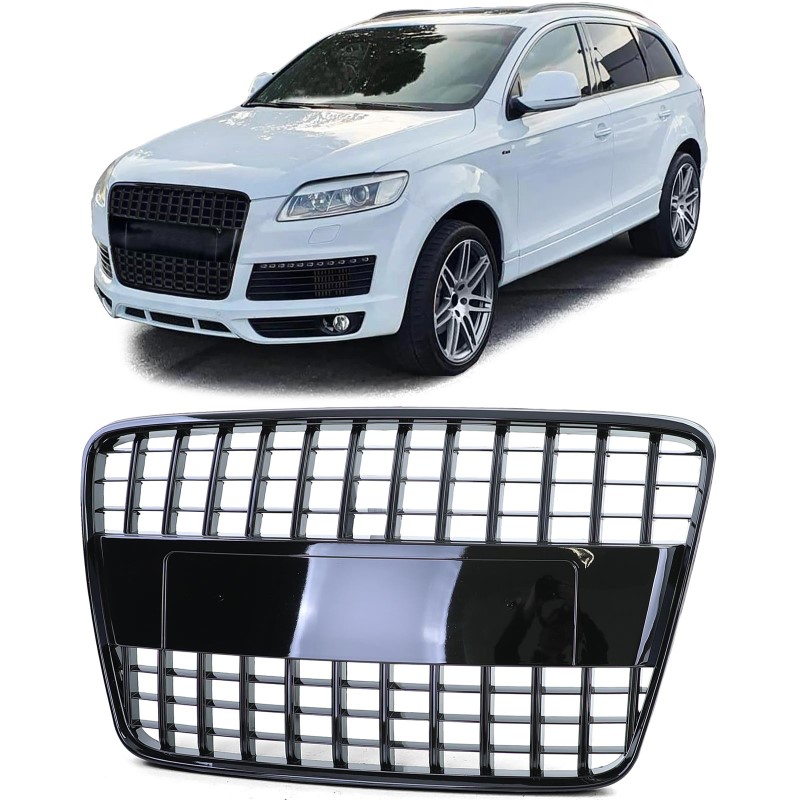 Grill passend voor Audi Q7 4L 05-09 Honingraad Glans zwart