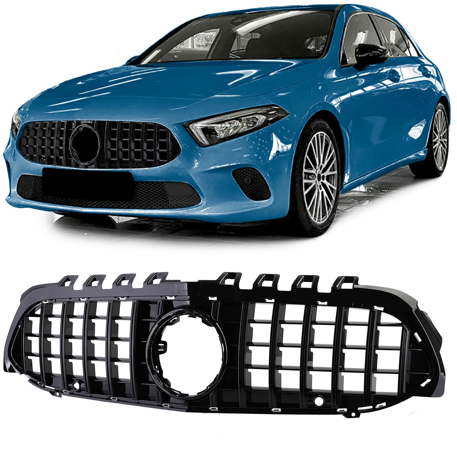 Grill passend voor Mercedes A klasse W177 GT-Look met Camera Zwart
