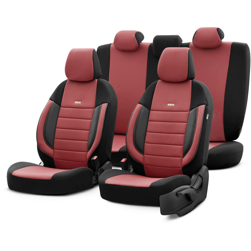 otoM Universele Stoffen Stoelhoezenset 'SelectedFit Pro' Zwart/Maroon - 11-delig - geschikt voor Side-Airbags