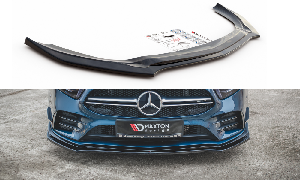VoorSpoiler passend voor Mercedes A Klasse W177 A35 AMG Glans Zwart V2