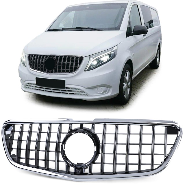 Grill passend voor Mercedes V-Class W447 (2014-..) GT Look Zwart/Chroom Camera