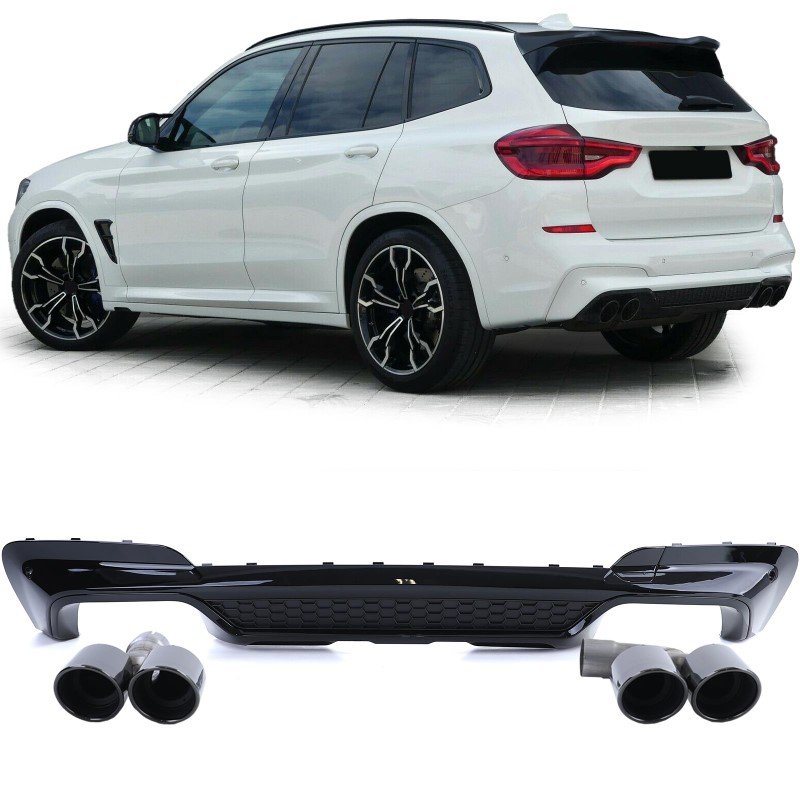 Diffuser passend voor BMW X3 G01 Glans Zwart incl. Uitlaat Sierstukken