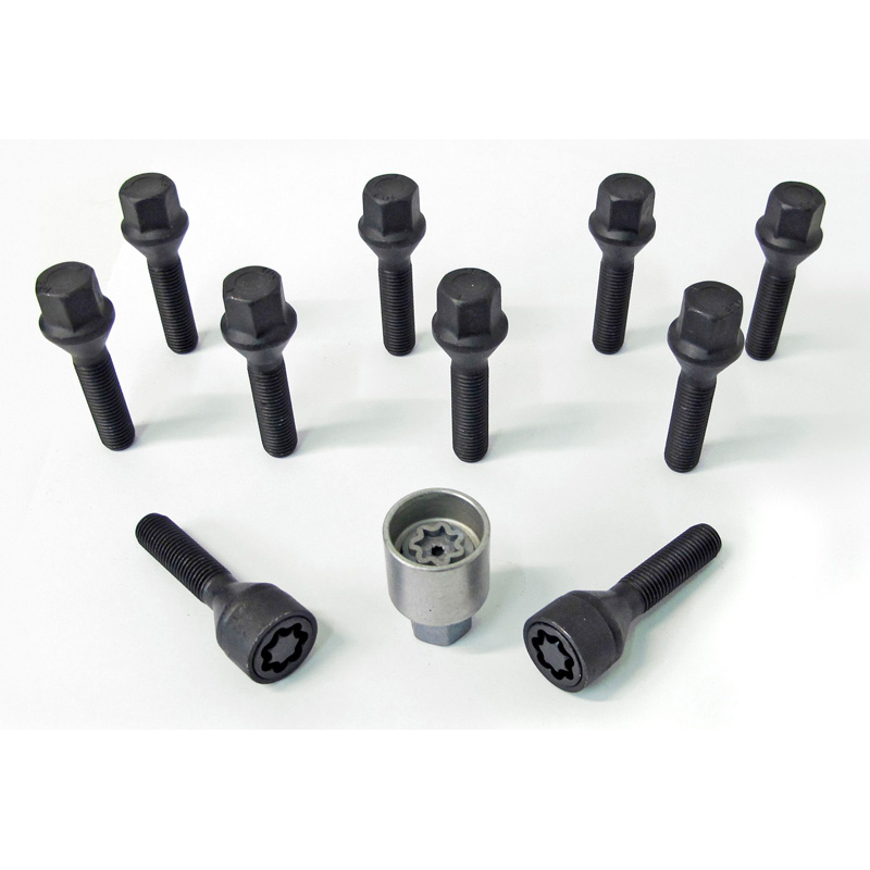 H&R Wielboutenset konisch M12x1.50 - Lengte 35mm - Zwart - 10 stuks - incl. wielsloten