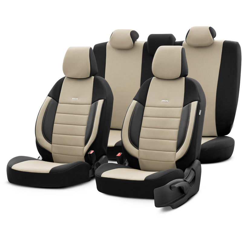 otoM Universele Stoffen Stoelhoezenset 'SelectedFit Pro' Zwart/Beige - 11-delig - geschikt voor Side-Airbags