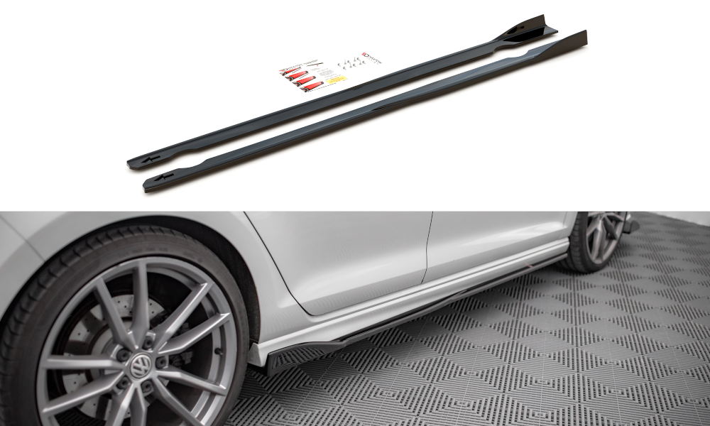 Zijskirts passend voor VW Golf 7 R Maxton Glans Zwart V.2