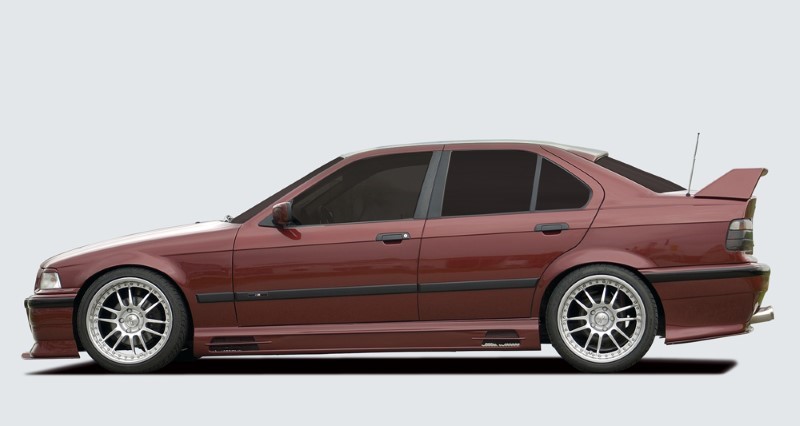 Zijskirts passend voor BMW E36 met 2 schacht en 2 uitsnedes Rieger