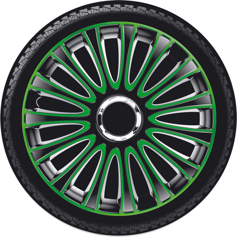 4-Delige Wieldoppenset LeMans 15-inch zwart/groen