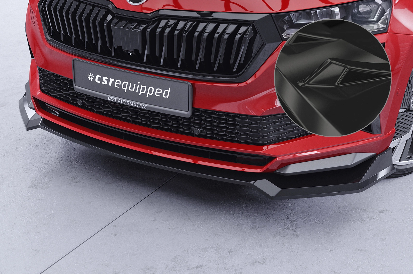 Voorspoiler passend voor Skoda Karoq Sportline glans zwart