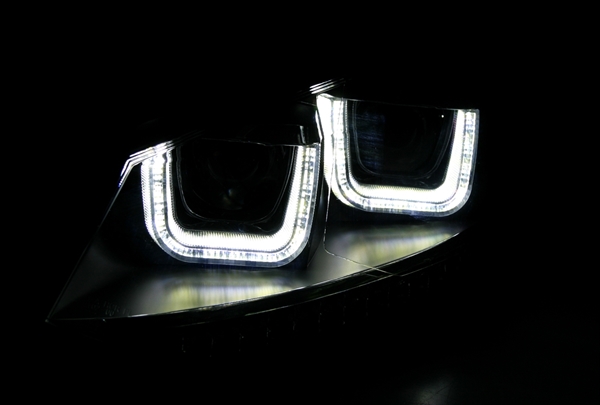Koplampen passend voor VW Polo 6R / 6C 09- DRL Dynamic Zwart/Rood Facelift GTI look