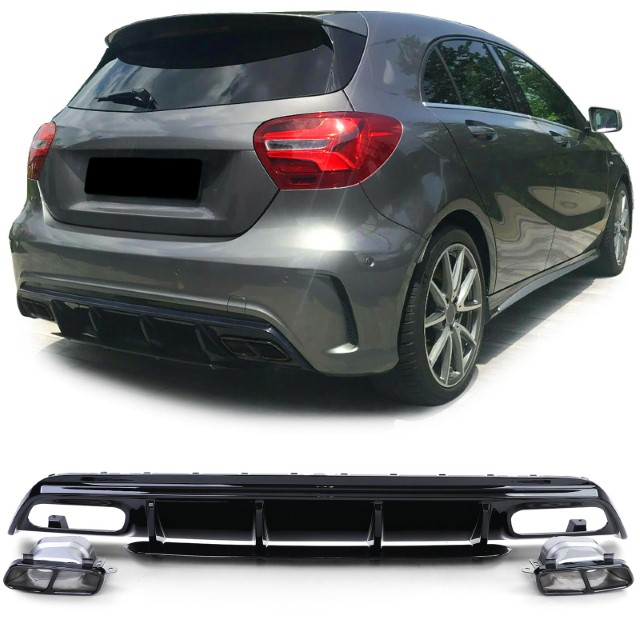 Diffuser passend voor Mercedes W176 A45 Edition Glans zwart, zwart Sierstukken
