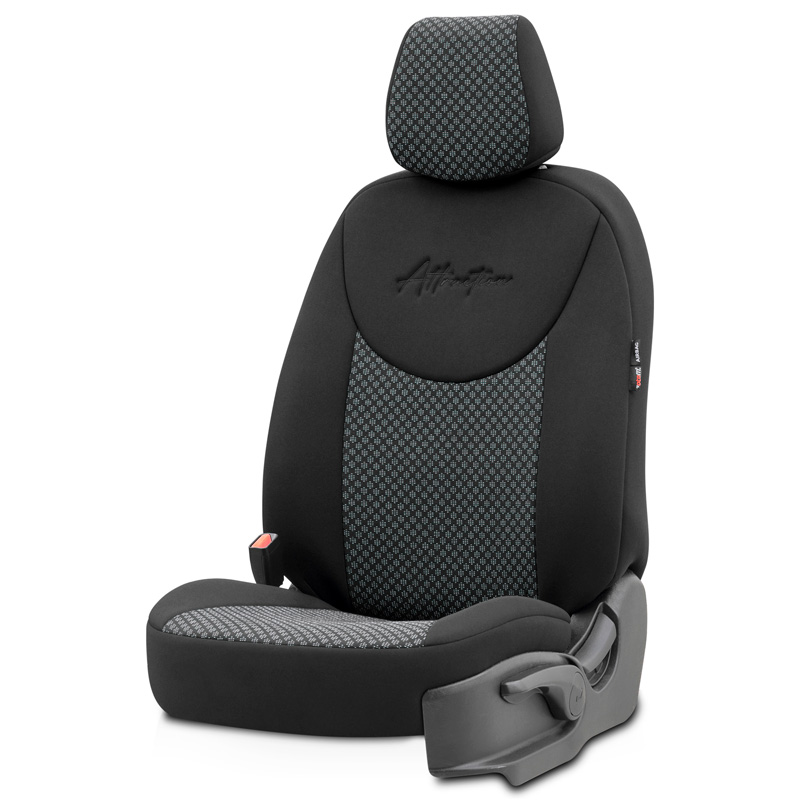 Universele Stoffen Stoelhoezenset 'Attraction' Zwart/Grijs - 11-delig - geschikt voor Side-Airbags