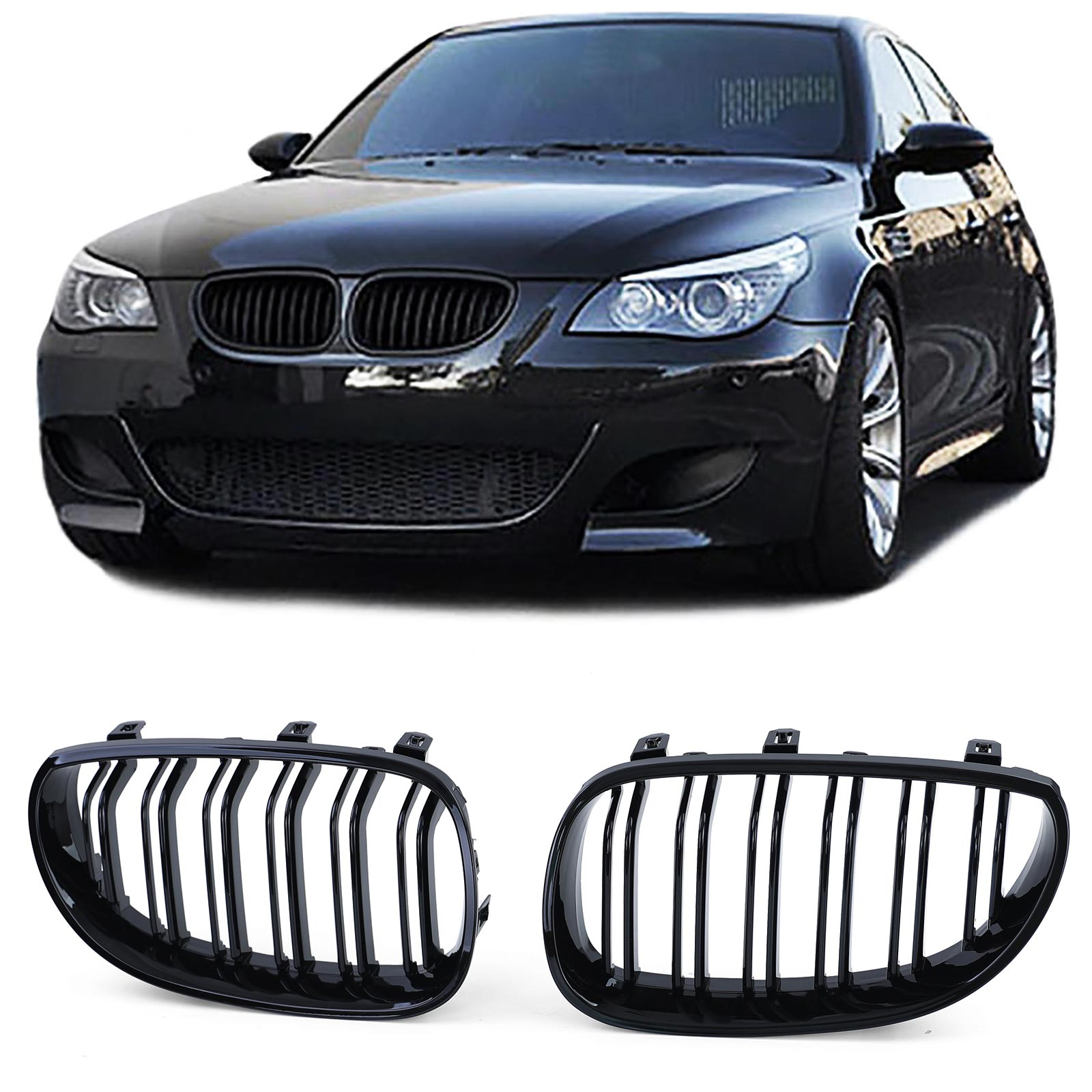 Grill Nieren passend voor BMW E60/61 05-10 Glans Zwart