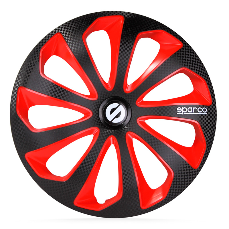 Sparco Wieldoppen Sicilia - 16-inch - Zwart/Rood/Carbon - Set van 4 stuks