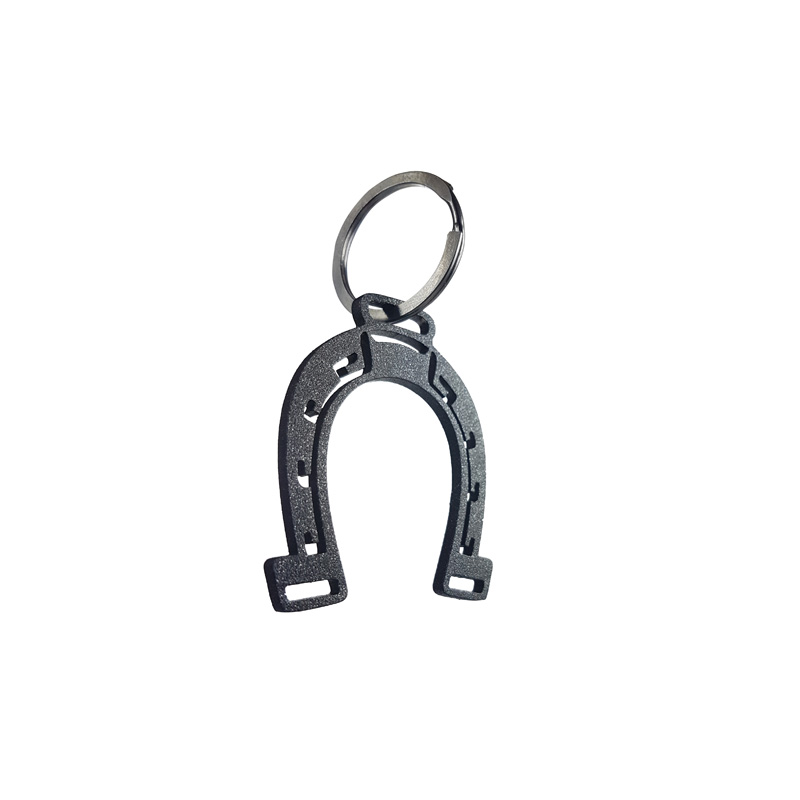 RVS sleutelhanger - 'Hoefijzer' (Zwart, glitter)