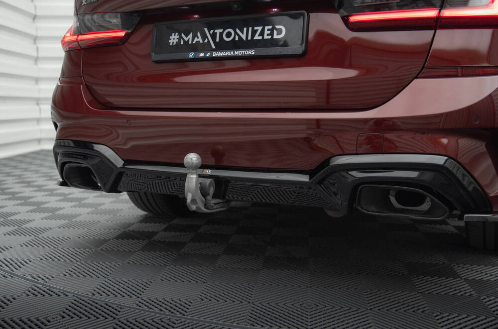 Diffuser passend voor BMW 3 Serie M Pakket G20 G21 met Trekhaak Maxton Glans Zwart