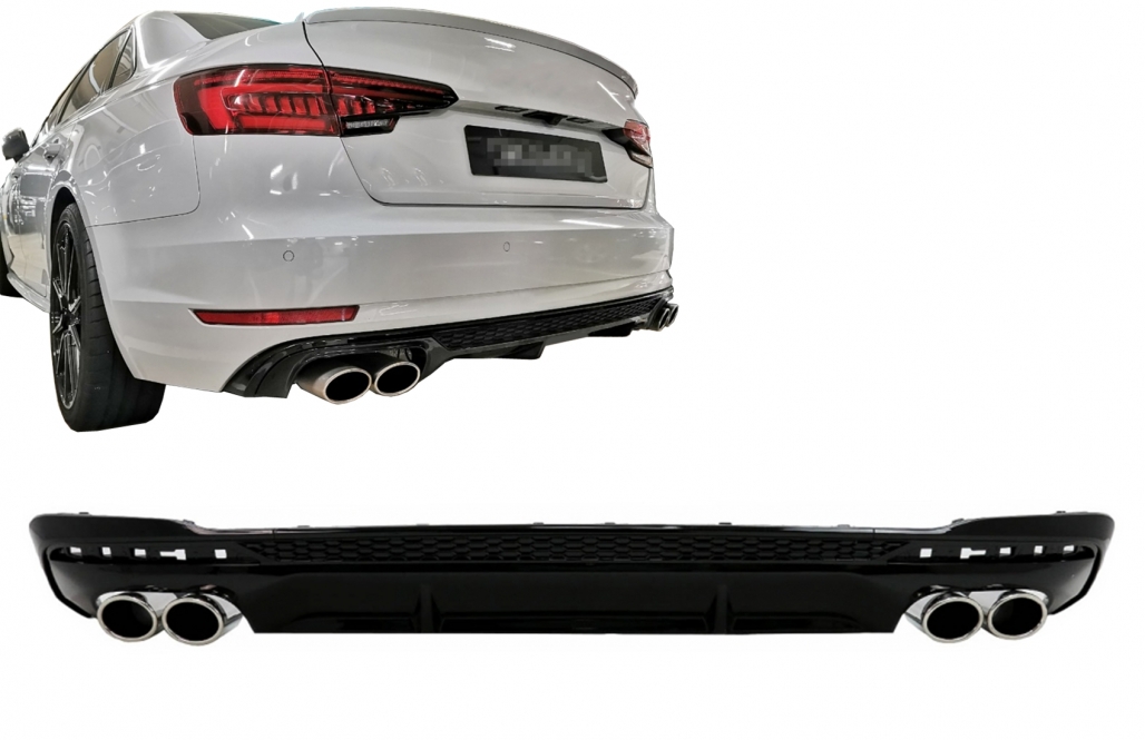 Diffuser passend voor Audi A4 B9 8W FL S-Line 2020- S4 Look Glans Zwart