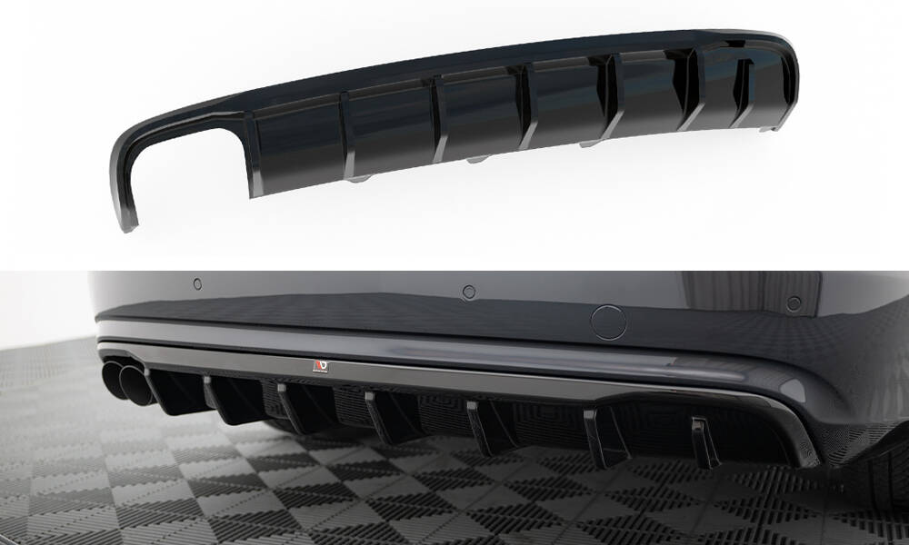 Achter Diffuser passend voor Audi A4 B8 Facelift Maxton Glans zwart (Enkelzijdige versie met dubbele uitlaat)