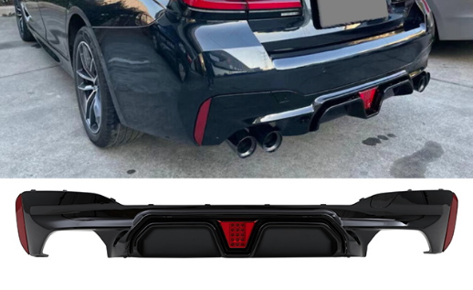 Diffuser passend voor BMW 5 Serie G30 M Pakket M5 Look met LED Glans Zwart